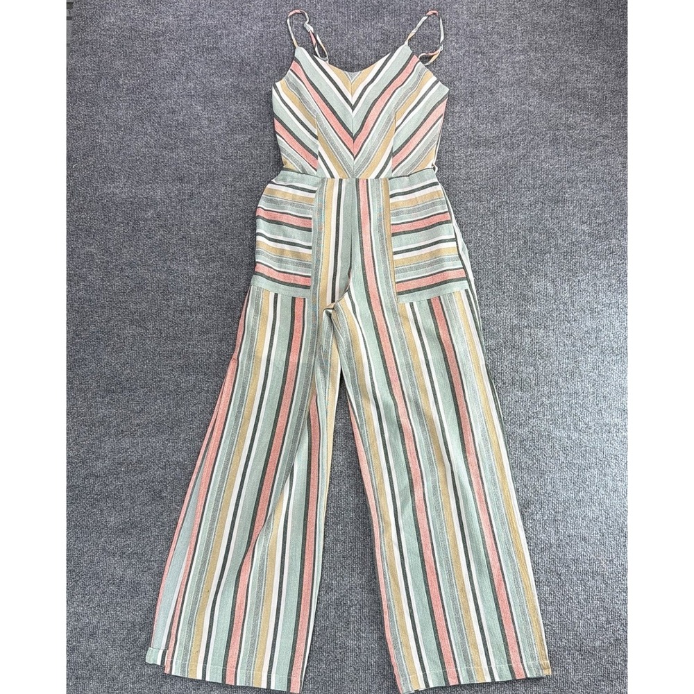 Monteau Los Angeles Women Striped Wide Leg Jumpsuit Multi Color S Pocket Pastel